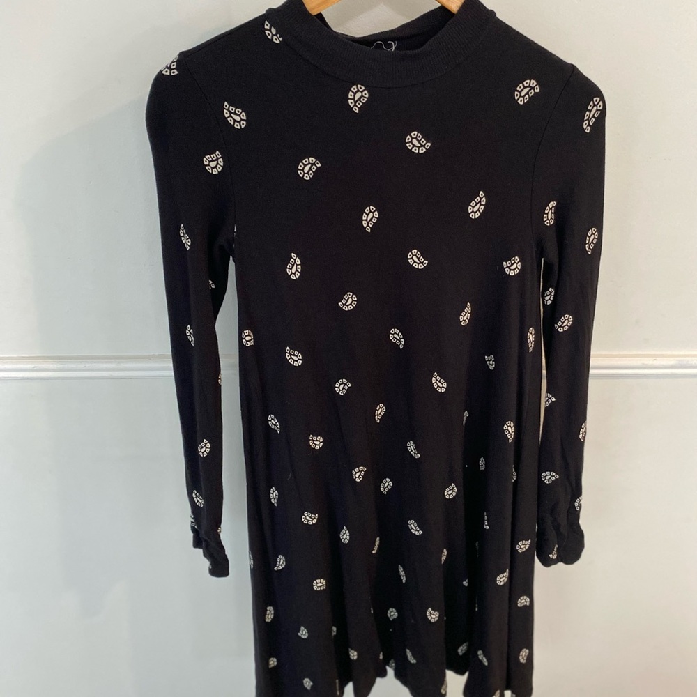 Loft Black Long Sleeve Dress with White Leaf Pattern
